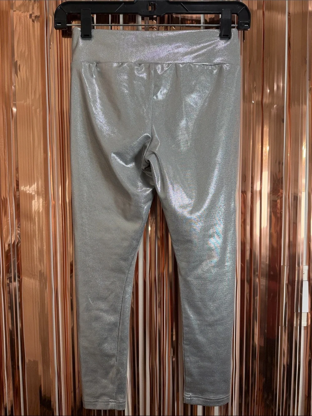 Converse Kids Silver Metallic Leggings Youth Medium 10/12 Shiny Stretch Pants